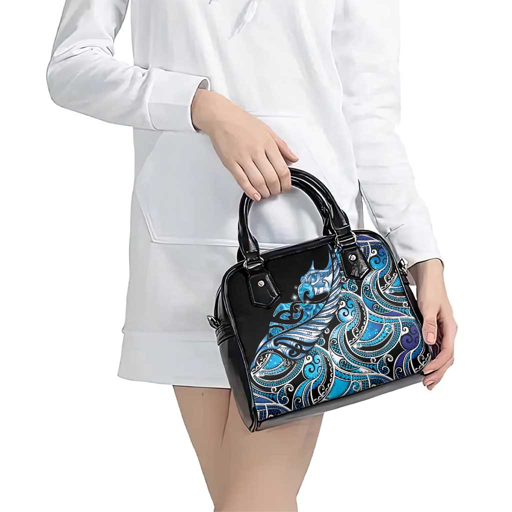 Maori Matariki - Manaia Shoulder Handbag Galaxy Blue Paua Shell