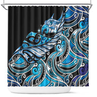 Maori Matariki - Manaia Shower Curtain Galaxy Blue Paua Shell LT7 Blue - Polynesian Pride