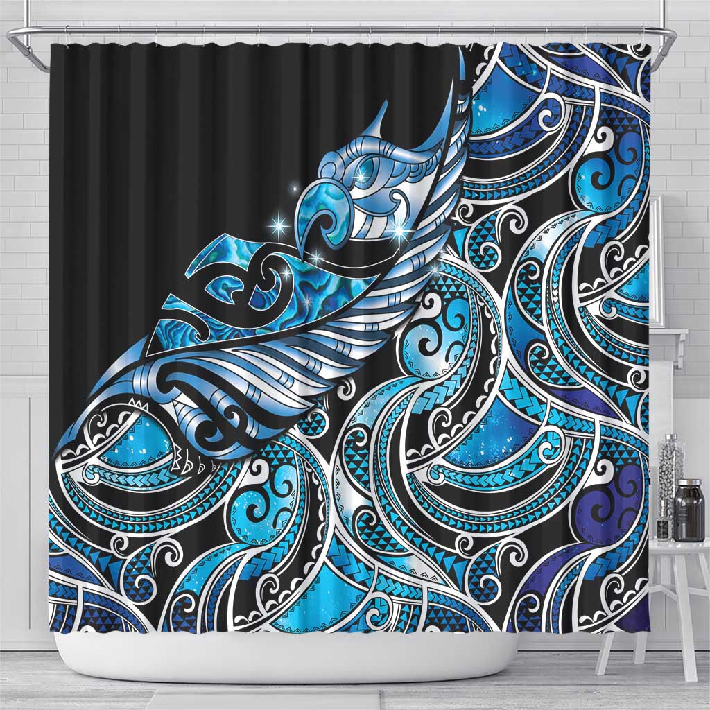 Maori Matariki - Manaia Shower Curtain Galaxy Blue Paua Shell LT7 - Polynesian Pride