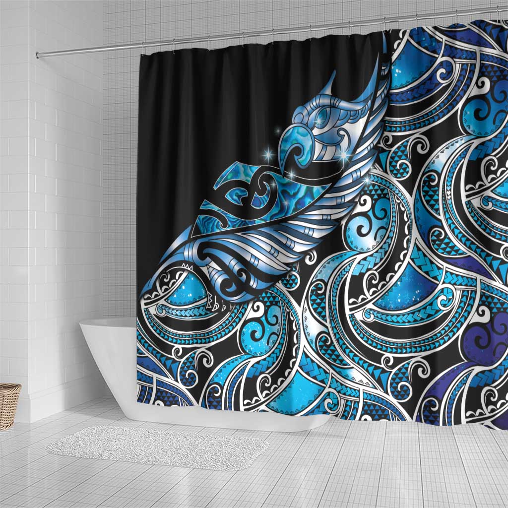 Maori Matariki - Manaia Shower Curtain Galaxy Blue Paua Shell LT7 - Polynesian Pride