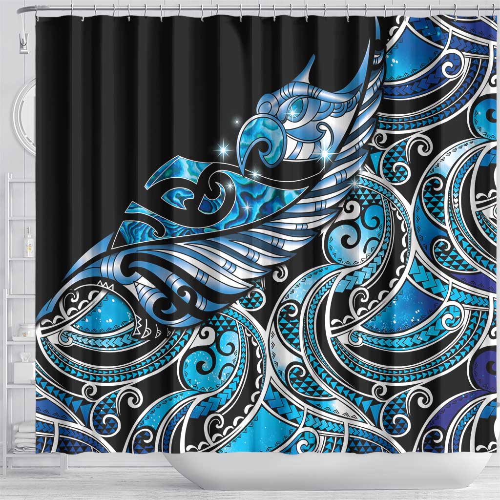 Maori Matariki - Manaia Shower Curtain Galaxy Blue Paua Shell LT7 - Polynesian Pride