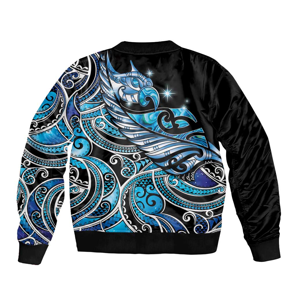 Maori Matariki - Manaia Sleeve Zip Bomber Jacket Galaxy Blue Paua Shell LT7 - Polynesian Pride