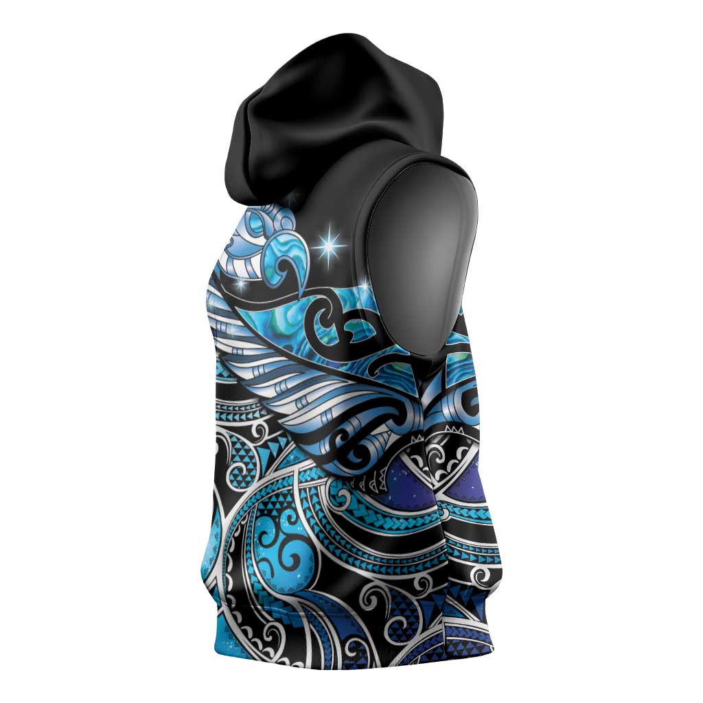 Maori Matariki - Manaia Sleeveless Hoodie Galaxy Blue Paua Shell LT7 - Polynesian Pride