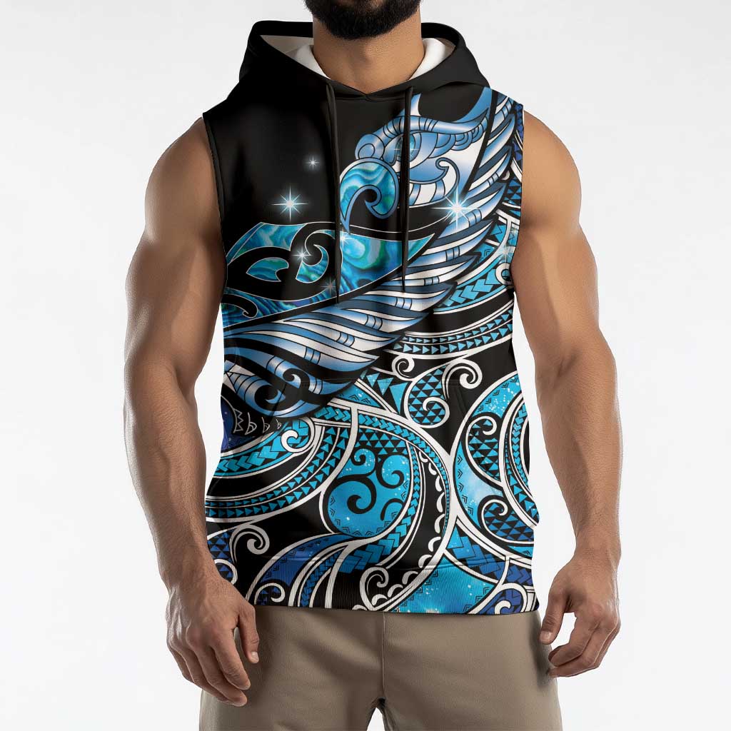 Maori Matariki - Manaia Sleeveless Hoodie Galaxy Blue Paua Shell LT7 - Polynesian Pride