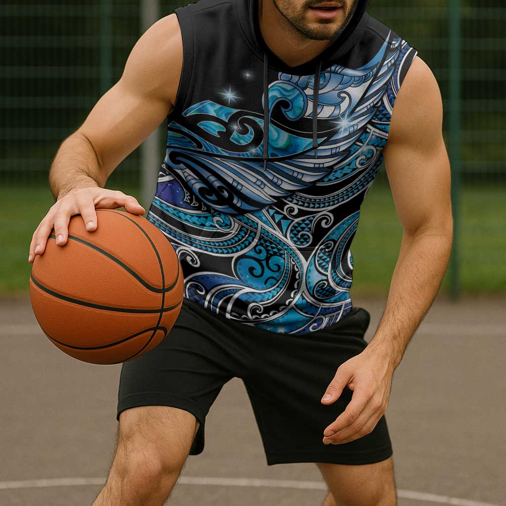 Maori Matariki - Manaia Sleeveless Hoodie Galaxy Blue Paua Shell LT7 - Polynesian Pride
