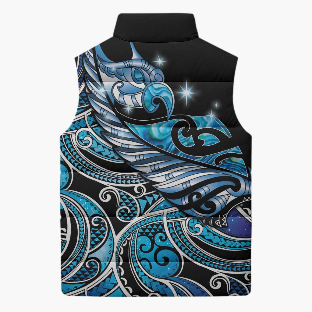 Maori Matariki - Manaia Sleeveless Puffer Jacket Galaxy Blue Paua Shell LT7 - Polynesian Pride
