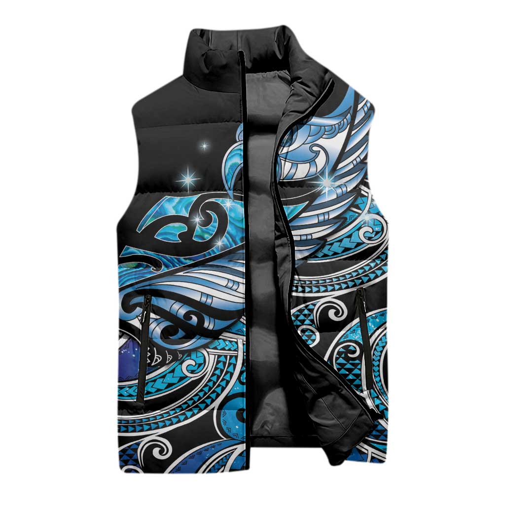Maori Matariki - Manaia Sleeveless Puffer Jacket Galaxy Blue Paua Shell LT7 - Polynesian Pride