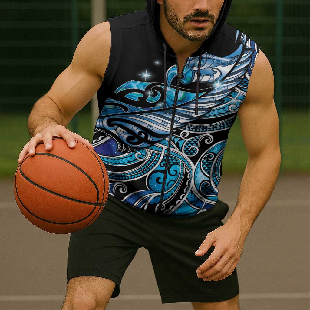 Maori Matariki - Manaia Sleeveless Zip Hoodie Galaxy Blue Paua Shell LT7 - Polynesian Pride