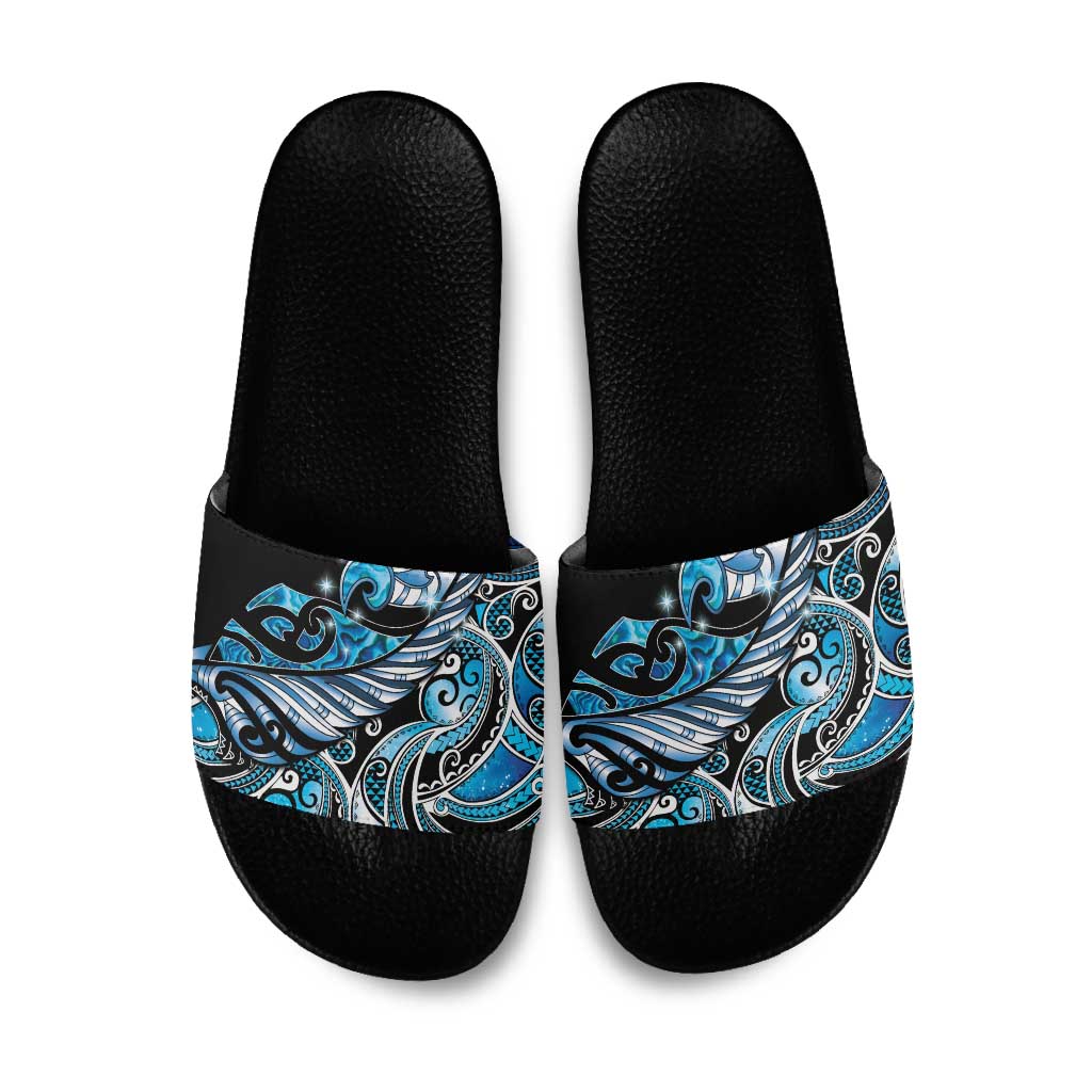 Maori Matariki - Manaia Slide Sandals Galaxy Blue Paua Shell LT7 Blue - Polynesian Pride