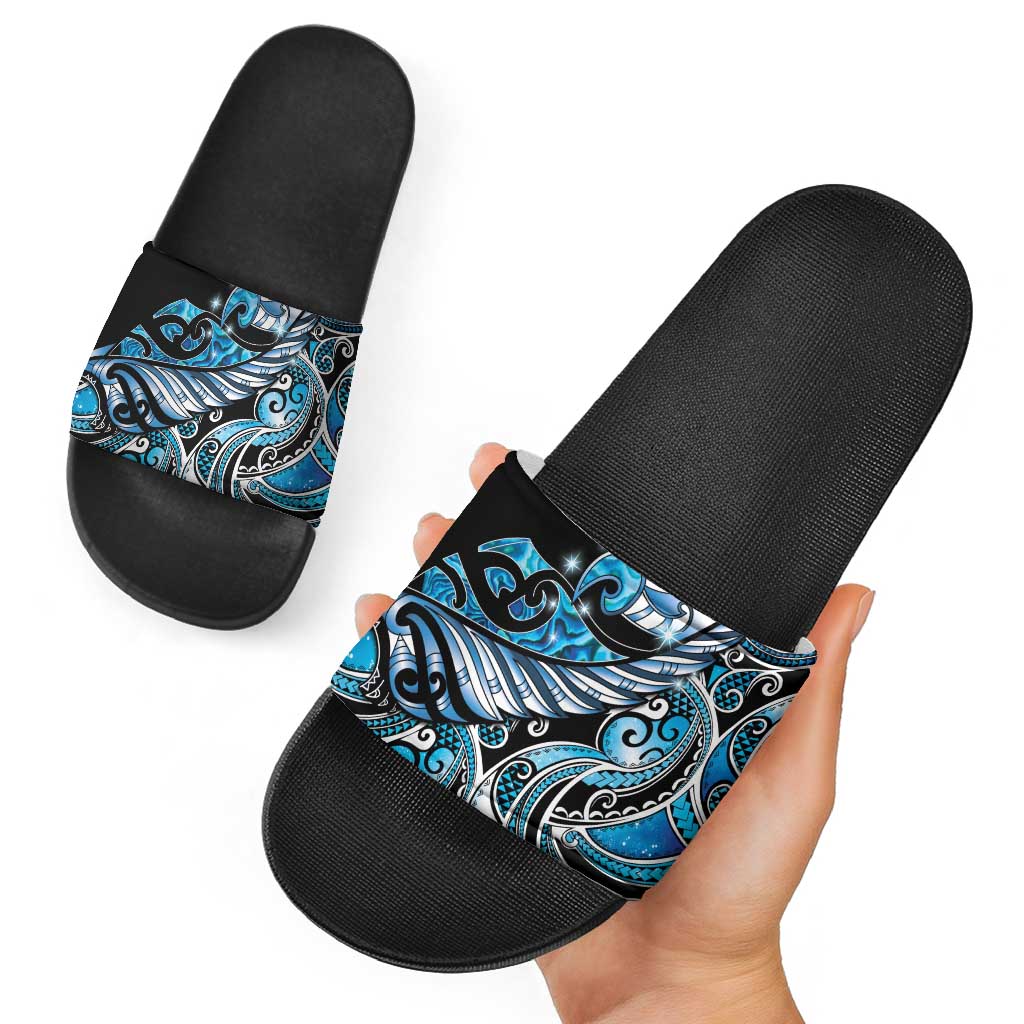 Maori Matariki - Manaia Slide Sandals Galaxy Blue Paua Shell LT7 - Polynesian Pride