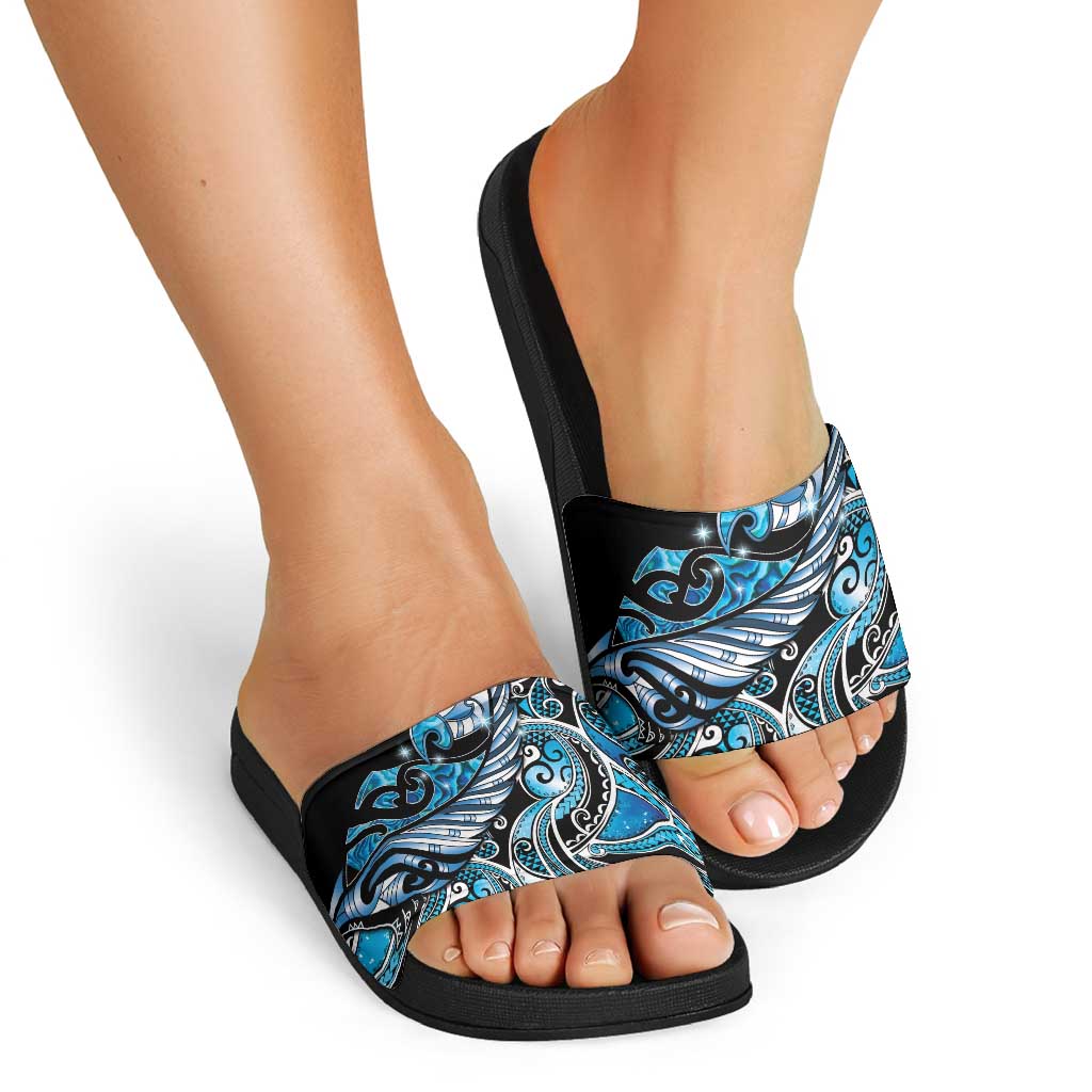 Maori Matariki - Manaia Slide Sandals Galaxy Blue Paua Shell LT7 - Polynesian Pride