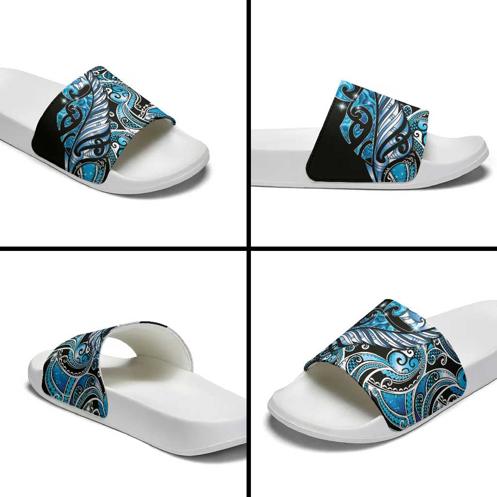 Maori Matariki - Manaia Slide Sandals Galaxy Blue Paua Shell LT7 - Polynesian Pride