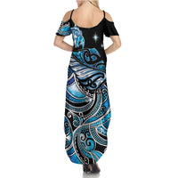 Maori Matariki - Manaia Summer Maxi Dress Galaxy Blue Paua Shell LT7 - Polynesian Pride