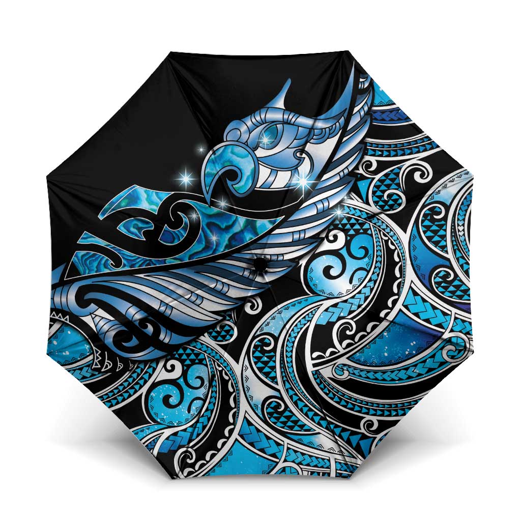Maori Matariki - Manaia Umbrella Galaxy Blue Paua Shell LT7 One Size Folded 11.42 inch Opened Diameter 37.4 inch Blue - Polynesian Pride