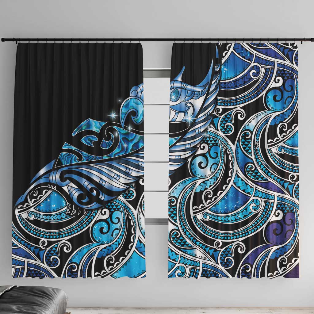 Maori Matariki - Manaia Window Curtain Galaxy Blue Paua Shell LT7 With Hooks Blue - Polynesian Pride