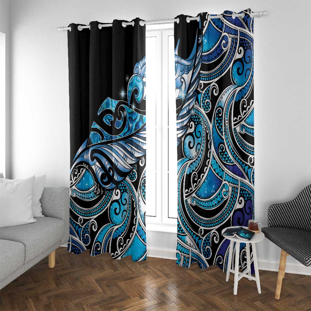 Maori Matariki - Manaia Window Curtain Galaxy Blue Paua Shell LT7 With Grommets Blue - Polynesian Pride