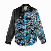 Maori Matariki - Manaia Women Casual Shirt Galaxy Blue Paua Shell LT7 - Polynesian Pride