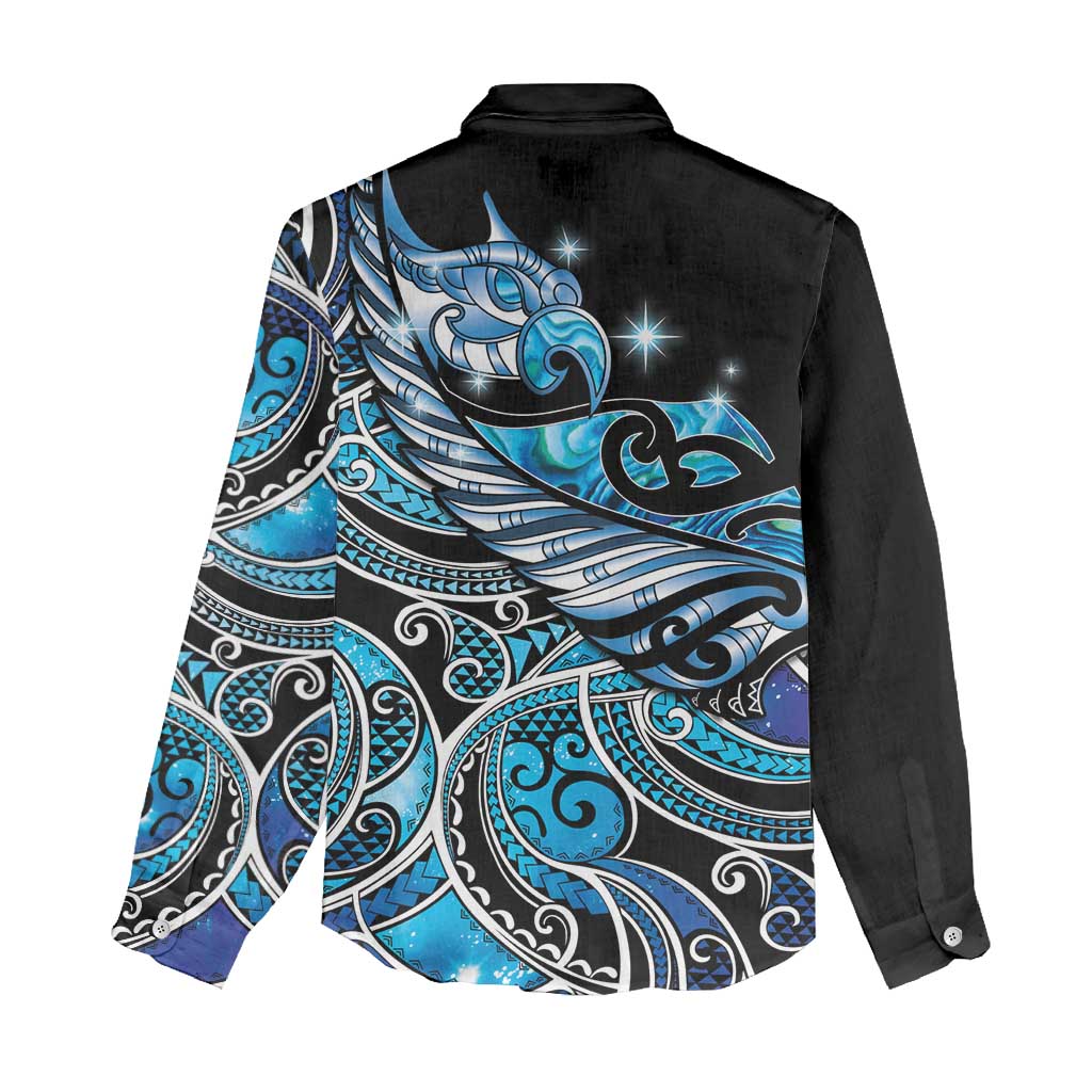 Maori Matariki - Manaia Women Casual Shirt Galaxy Blue Paua Shell LT7 - Polynesian Pride