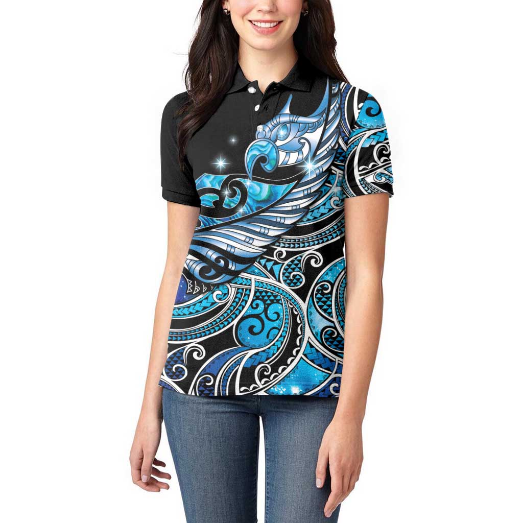 Maori Matariki - Manaia Women Polo Shirt Galaxy Blue Paua Shell LT7 - Polynesian Pride