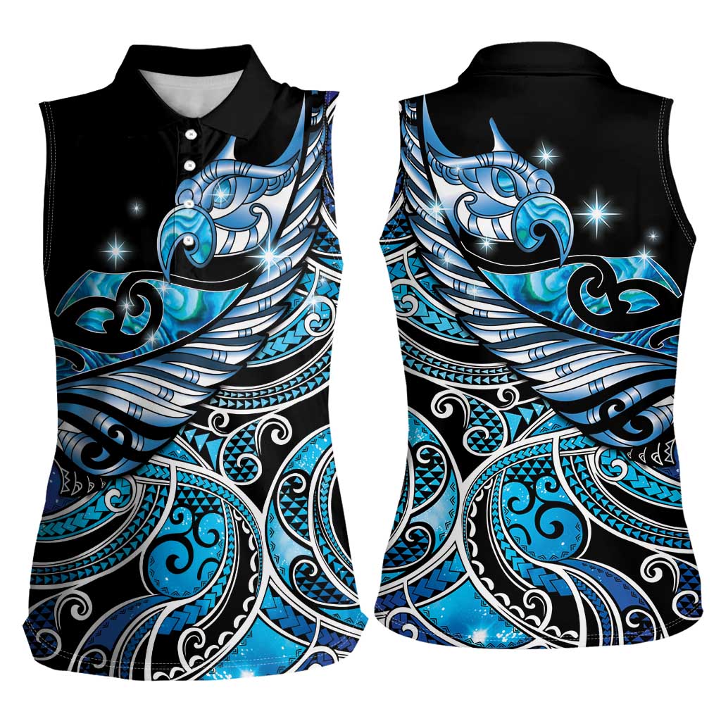 Maori Matariki - Manaia Women Sleeveless Polo Shirt Galaxy Blue Paua Shell LT7 - Polynesian Pride