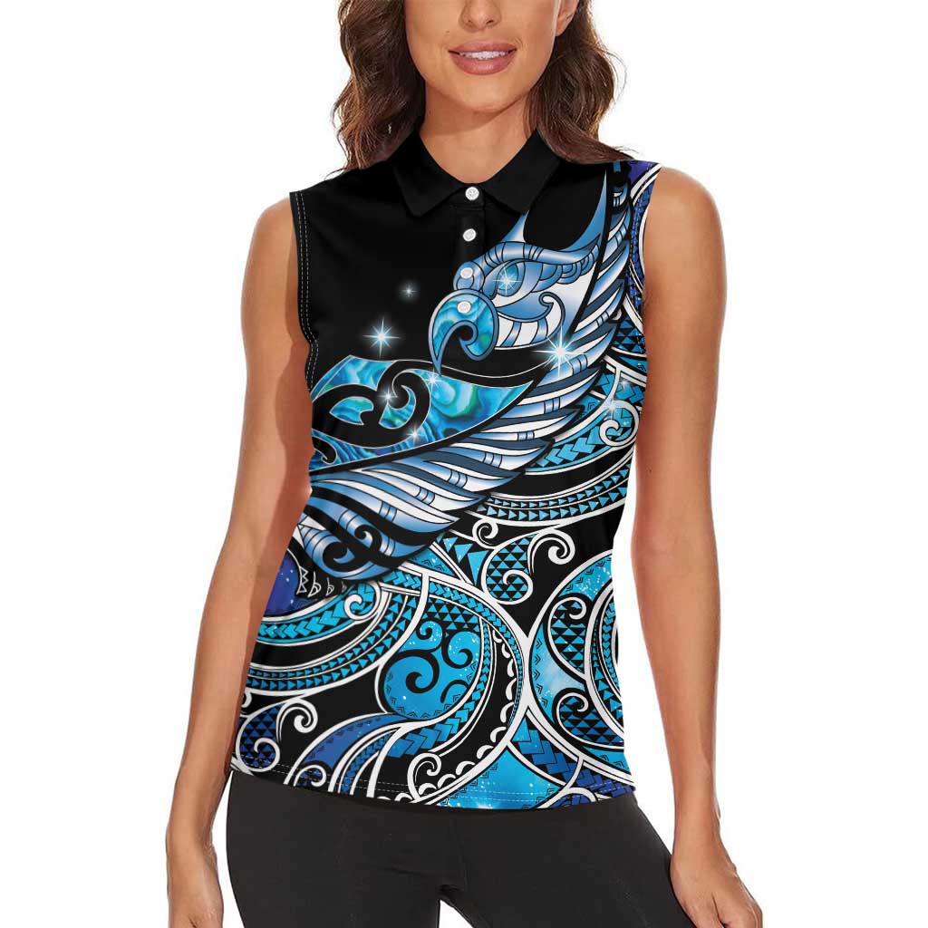 Maori Matariki - Manaia Women Sleeveless Polo Shirt Galaxy Blue Paua Shell LT7 - Polynesian Pride