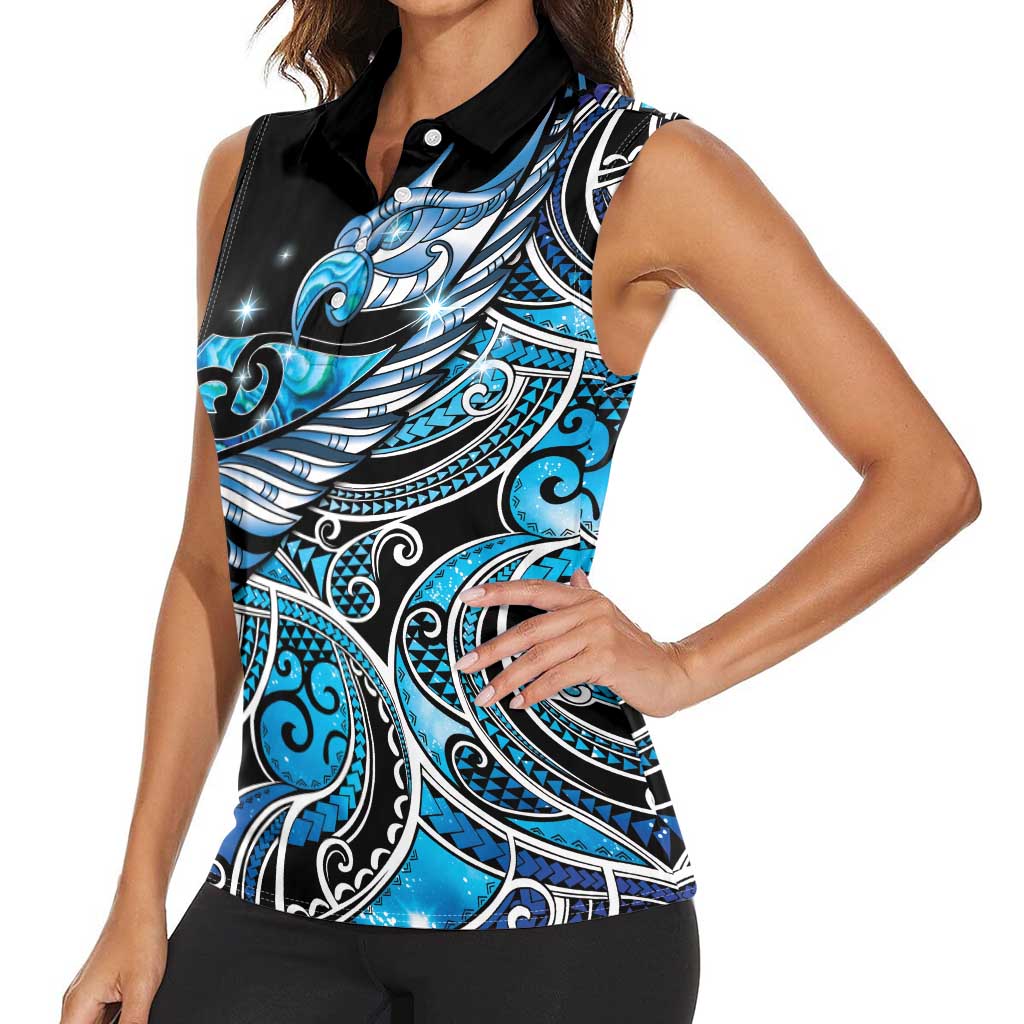 Maori Matariki - Manaia Women Sleeveless Polo Shirt Galaxy Blue Paua Shell LT7 - Polynesian Pride