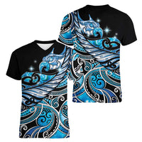 Maori Matariki - Manaia Women V-Neck T-Shirt Galaxy Blue Paua Shell LT7 - Polynesian Pride