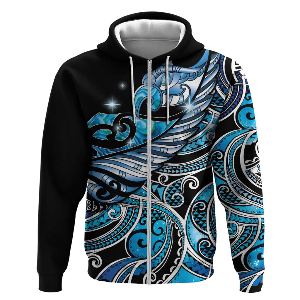 Maori Matariki - Manaia Zip Hoodie Galaxy Blue Paua Shell LT7 Zip Hoodie Blue - Polynesian Pride
