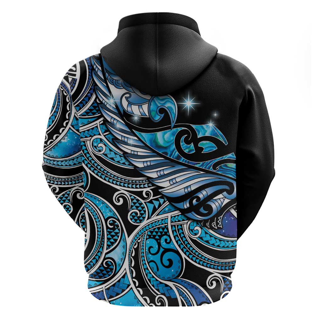 Maori Matariki - Manaia Zip Hoodie Galaxy Blue Paua Shell LT7 - Polynesian Pride