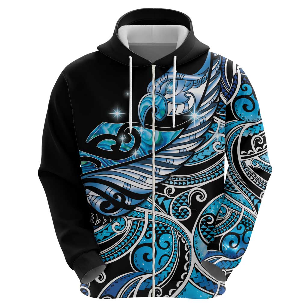 Maori Matariki - Manaia Zip Hoodie Galaxy Blue Paua Shell LT7 - Polynesian Pride