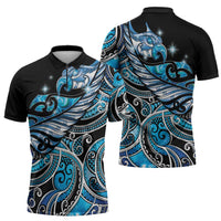 Maori Matariki - Manaia Zipper Polo Shirt Galaxy Blue Paua Shell LT7 - Polynesian Pride