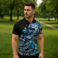 Maori Matariki - Manaia Zipper Polo Shirt Galaxy Blue Paua Shell LT7 - Polynesian Pride