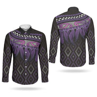 Aotearoa Maori Ngati Porou Iwi Couples Matching Off Shoulder Maxi Dress and Long Sleeve Button Shirt Korowai Tukutuku Kaokao Motifs
