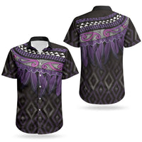 Aotearoa Maori Ngati Porou Iwi Couples Matching Off Shoulder Short Dress and Hawaiian Shirt Korowai Tukutuku Kaokao Motifs