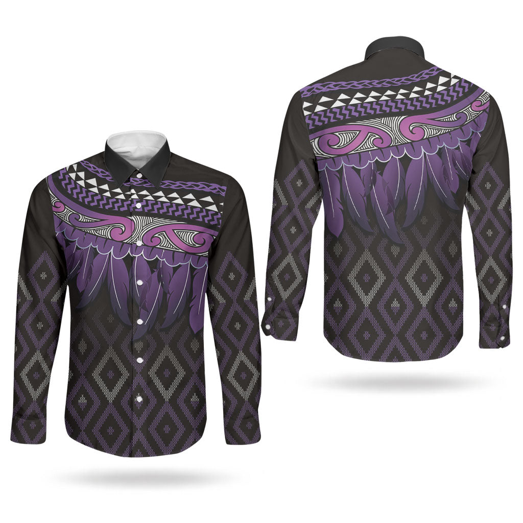 Aotearoa Maori Ngati Porou Iwi Couples Matching Puletasi and Long Sleeve Button Shirt Korowai Tukutuku Kaokao Motifs