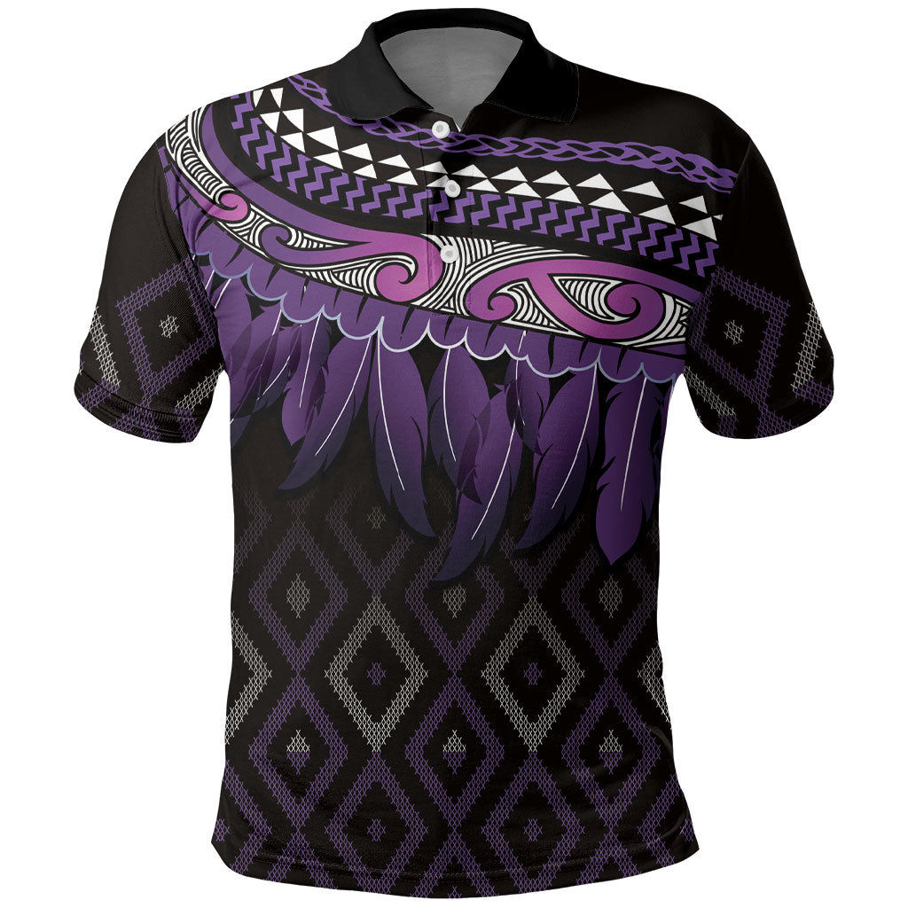 Aotearoa Maori Ngati Porou Iwi Polo Shirt Korowai Tukutuku Kaokao Motifs LT7 Purple - Polynesian Pride