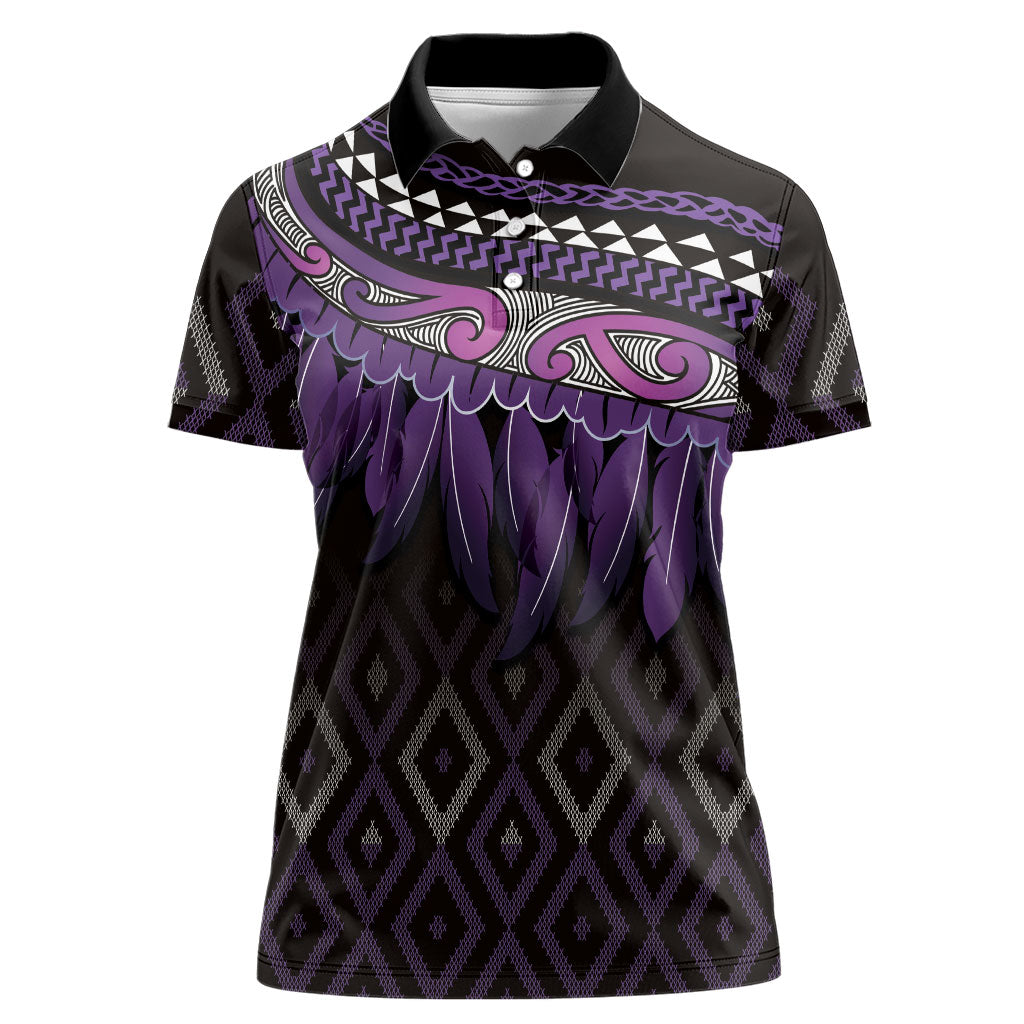 Aotearoa Maori Ngati Porou Iwi Women Polo Shirt Korowai Tukutuku Kaokao Motifs LT7 Female Purple - Polynesian Pride