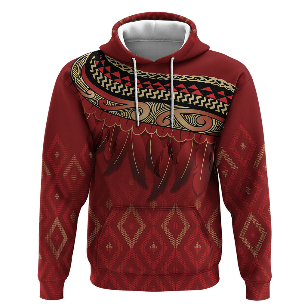 Aotearoa Maori Waikato Tainui Iwi Hoodie Korowai Tukutuku Kaokao Motifs LT7 Pullover Hoodie Red - Polynesian Pride