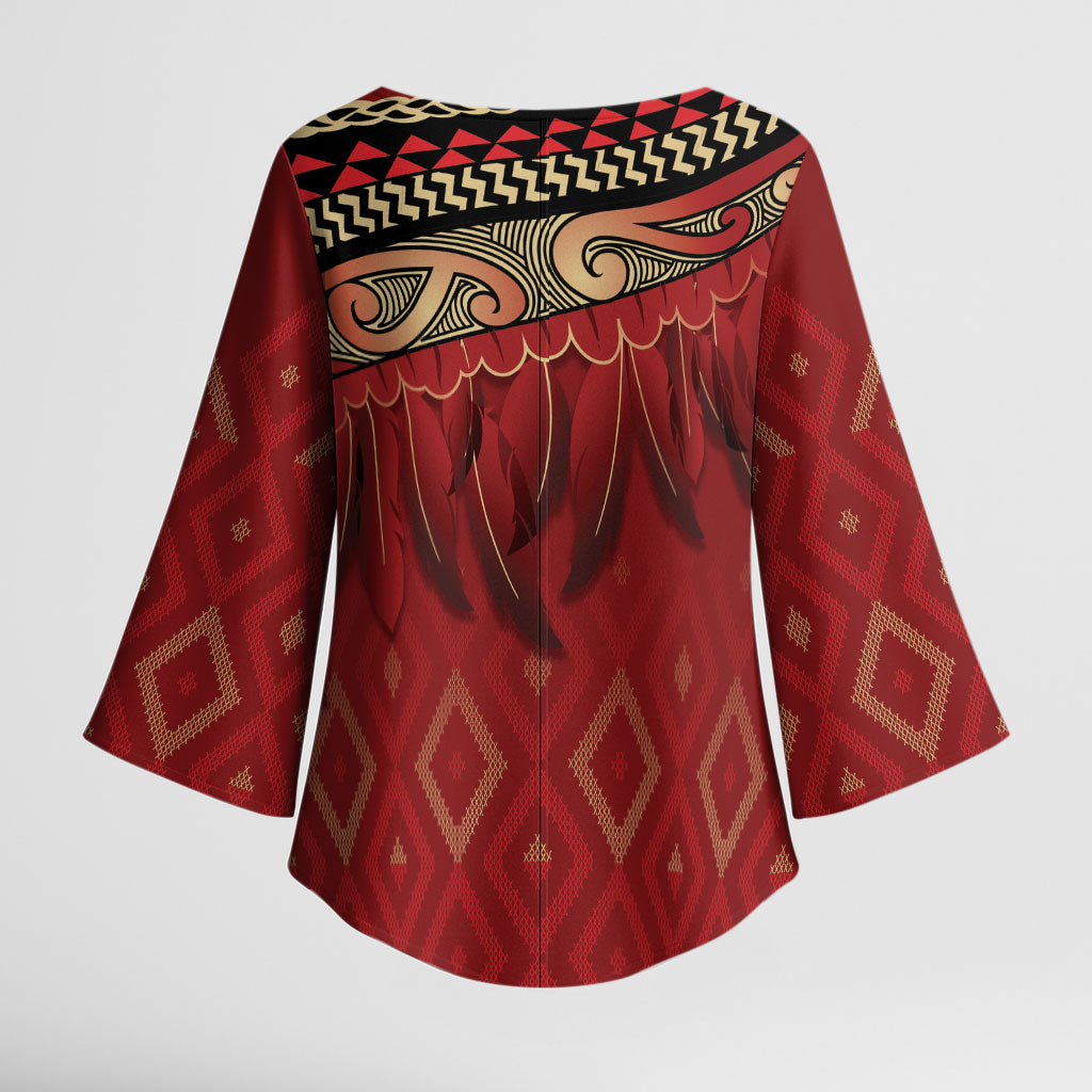 Aotearoa Maori Waikato Tainui Iwi Kimono Sleeve Blouse Korowai Tukutuku Kaokao Motifs