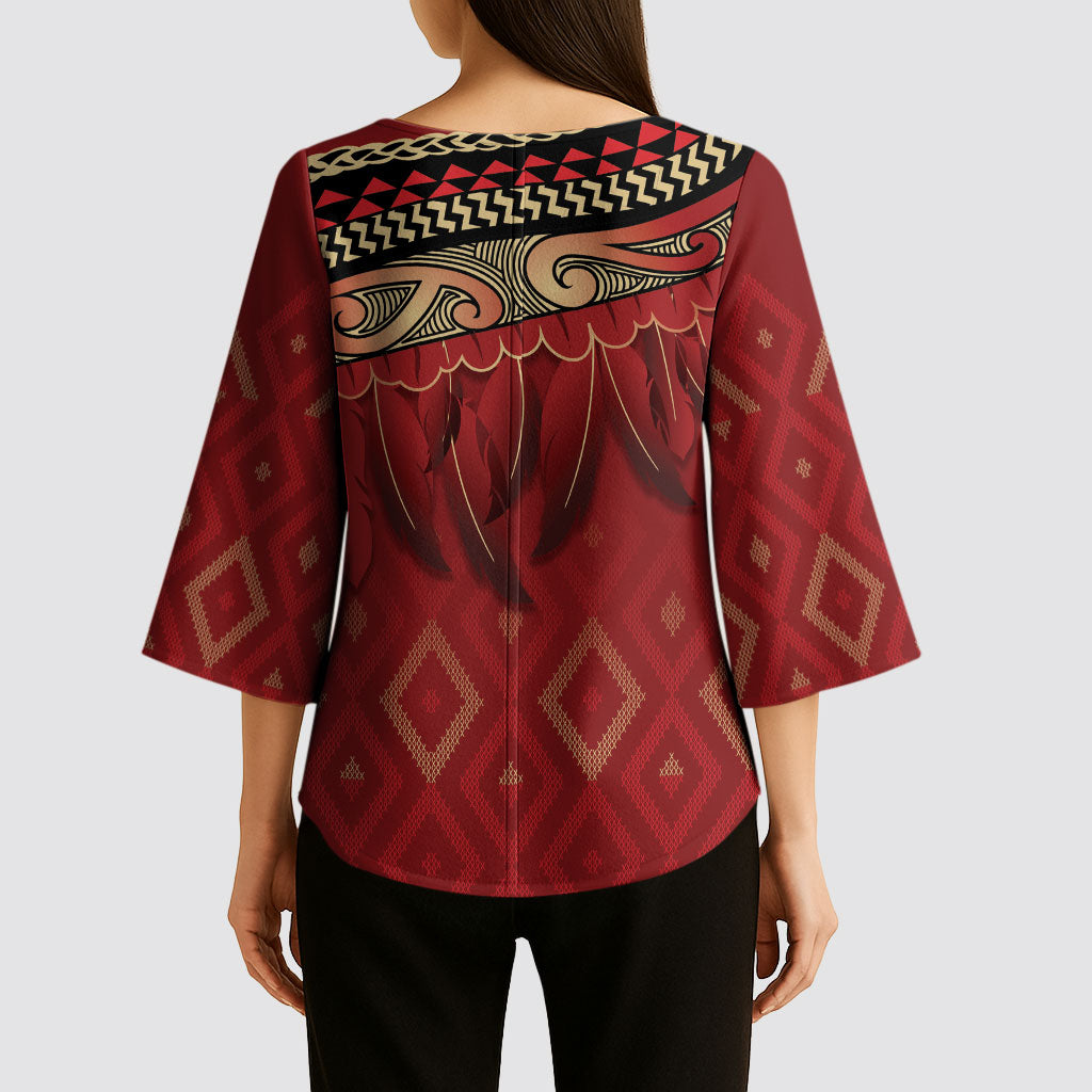Aotearoa Maori Waikato Tainui Iwi Kimono Sleeve Blouse Korowai Tukutuku Kaokao Motifs