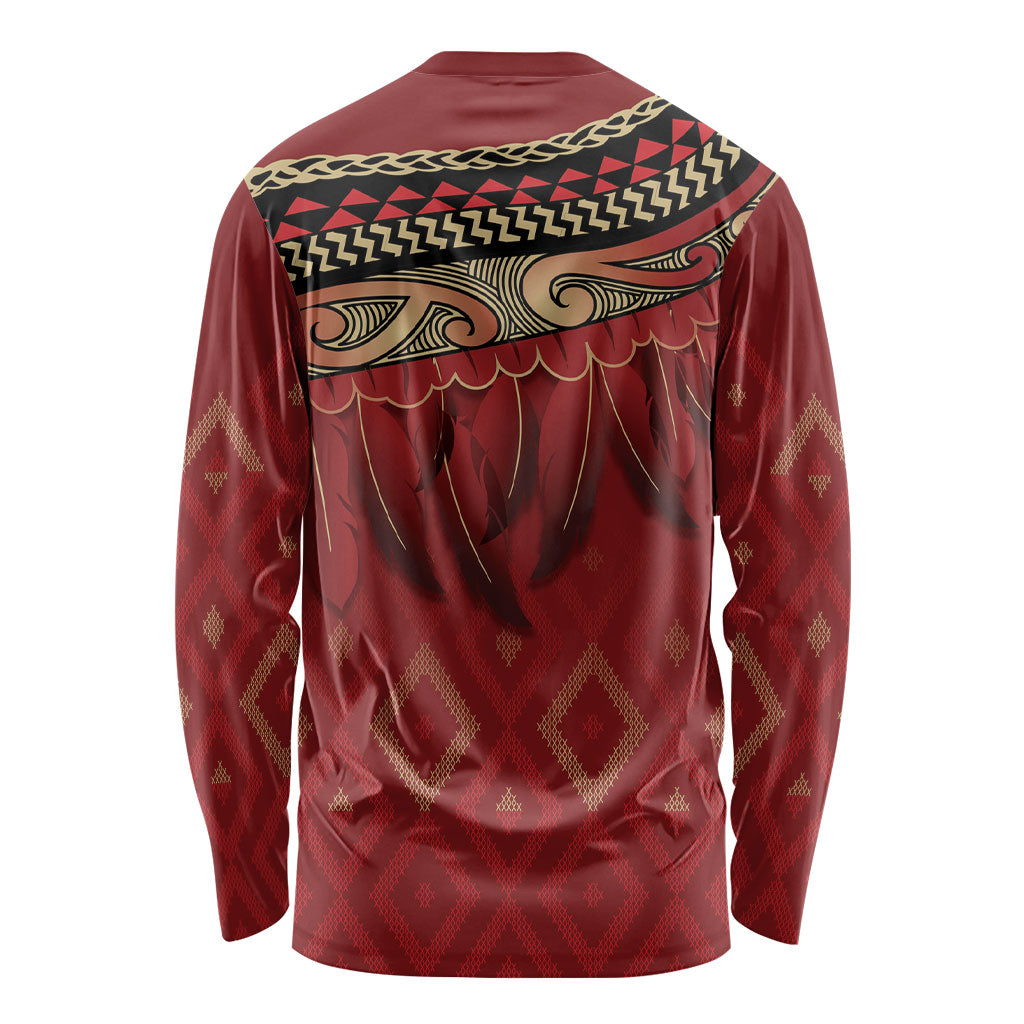 Aotearoa Maori Waikato Tainui Iwi Long Sleeve Shirt Korowai Tukutuku Kaokao Motifs