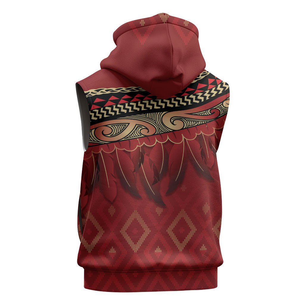 Aotearoa Maori Waikato Tainui Iwi Sleeveless Zip Hoodie Korowai Tukutuku Kaokao Motifs
