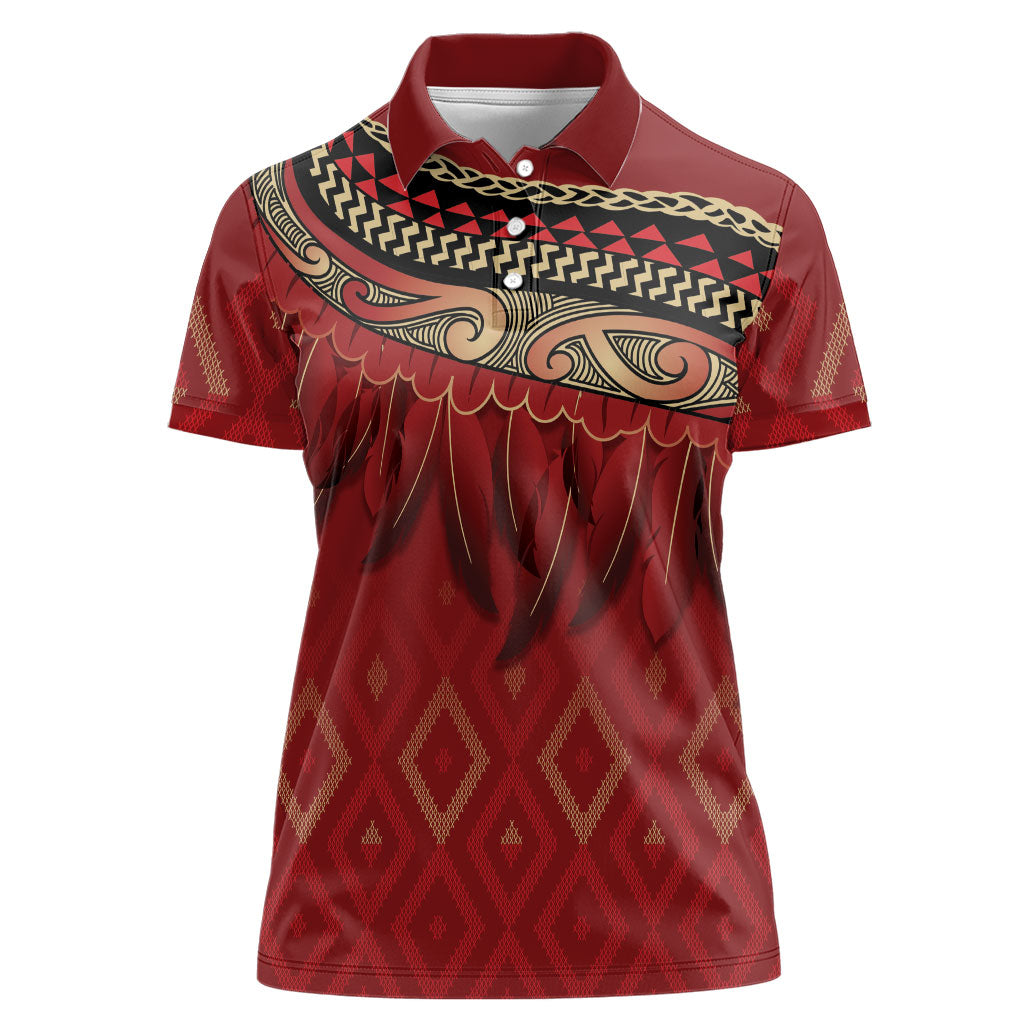 Aotearoa Maori Waikato Tainui Iwi Women Polo Shirt Korowai Tukutuku Kaokao Motifs LT7 Female Red - Polynesian Pride