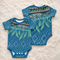 Aotearoa Maori Ngati Kahungunu Iwi Paua Blue Baby Onesie Korowai Tukutuku Kaokao Motifs