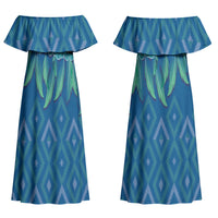 Aotearoa Maori Ngati Kahungunu Iwi Paua Blue Couples Matching Off Shoulder Maxi Dress and Hawaiian Shirt Korowai Tukutuku Kaokao Motifs