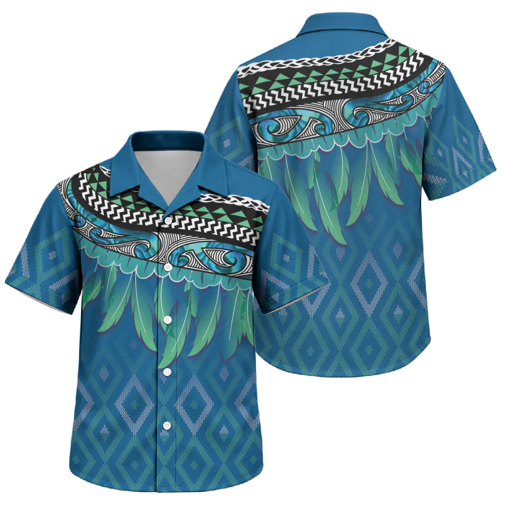 Aotearoa Maori Ngati Kahungunu Iwi Paua Blue Family Matching Puletasi and Hawaiian Shirt Korowai Tukutuku Kaokao Motifs