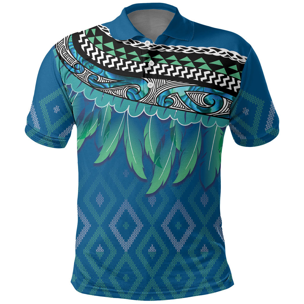 Aotearoa Maori Ngati Kahungunu Iwi Paua Blue Polo Shirt Korowai Tukutuku Kaokao Motifs