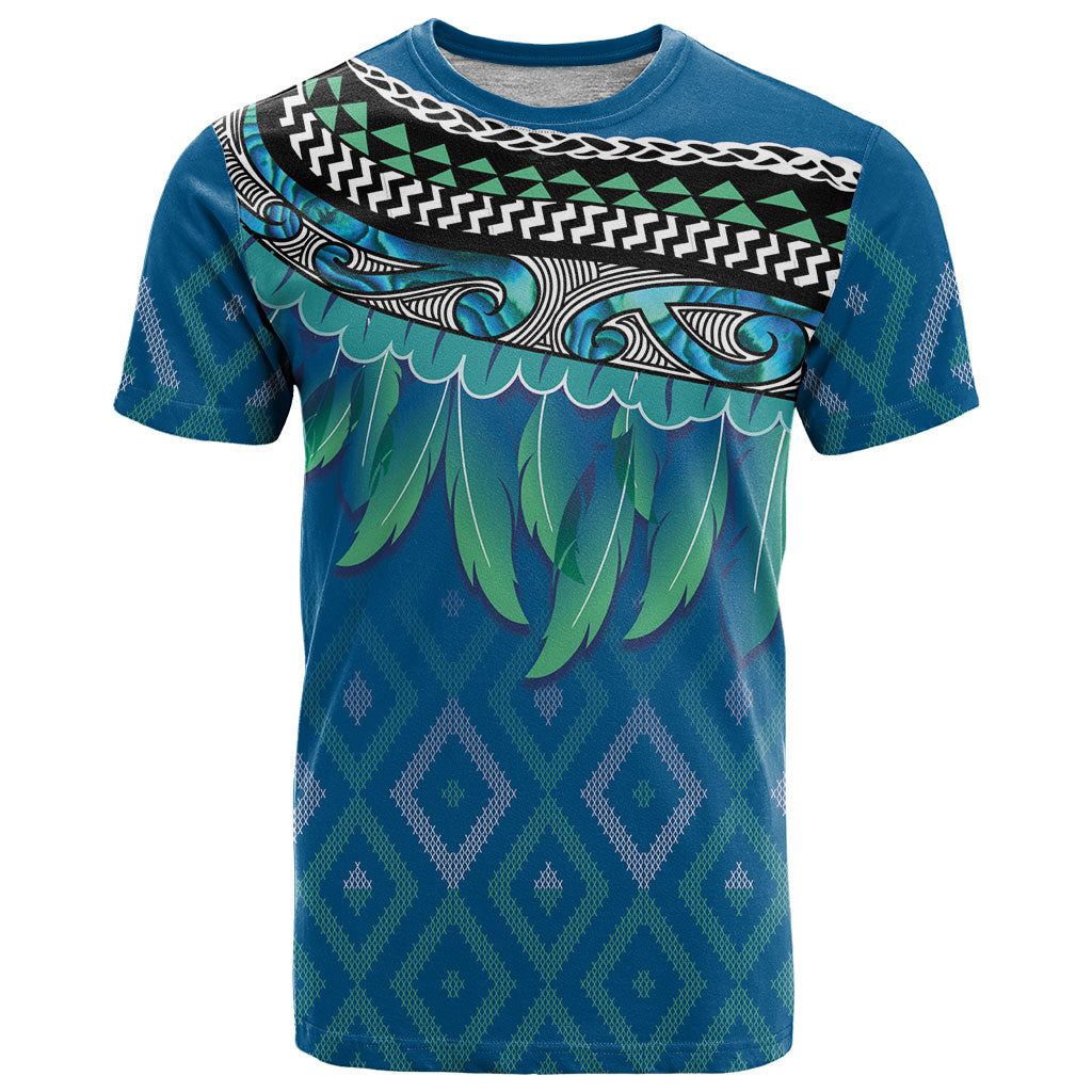 Aotearoa Maori Ngati Kahungunu Iwi Paua Blue T Shirt Korowai Tukutuku Kaokao Motifs LT7 Green Blue - Polynesian Pride