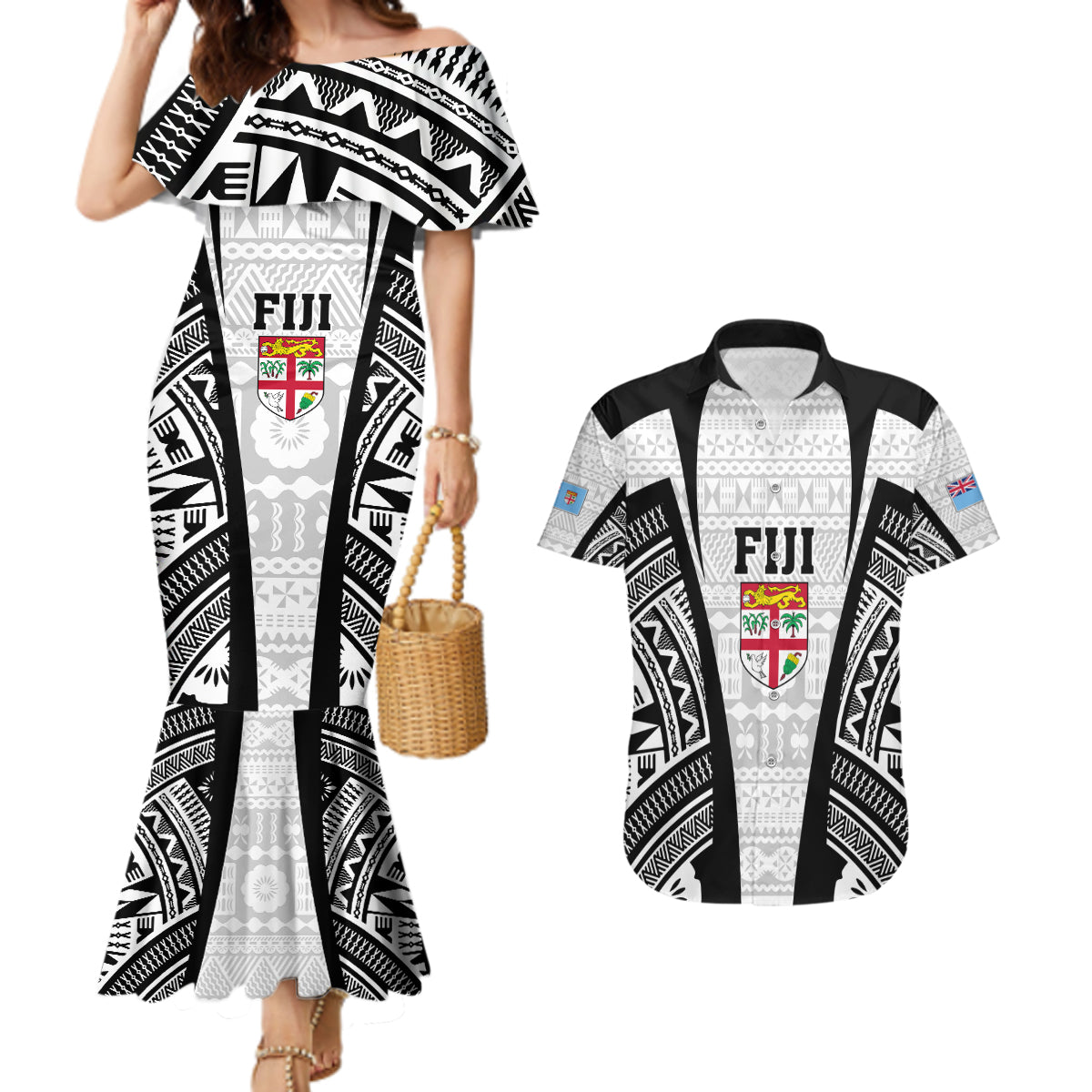 personalised-fiji-rugby-couples-matching-mermaid-dress-and-hawaiian-shirt-2023-world-cup-history-makers-white-ver