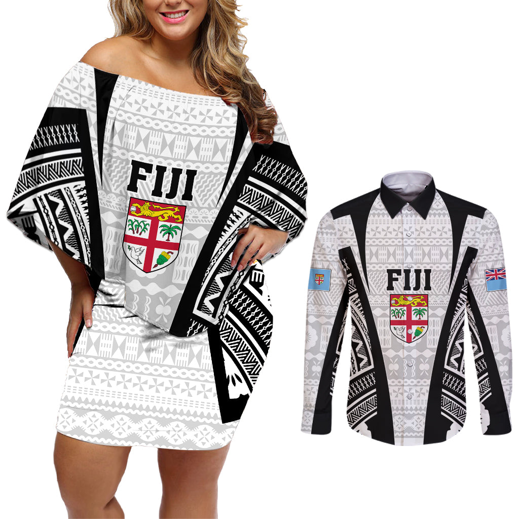 personalised-fiji-rugby-couples-matching-off-shoulder-short-dress-and-long-sleeve-button-shirts-2023-world-cup-history-makers-white-ver